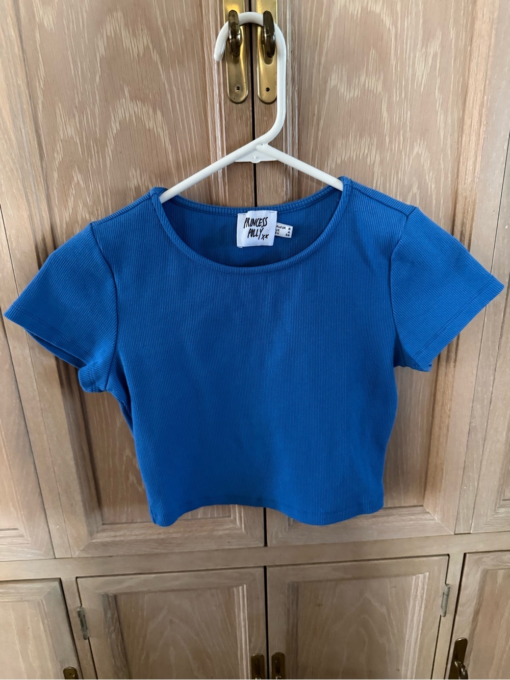 Princess Polly Bright Blue Ribbed Crop Tee - Like New